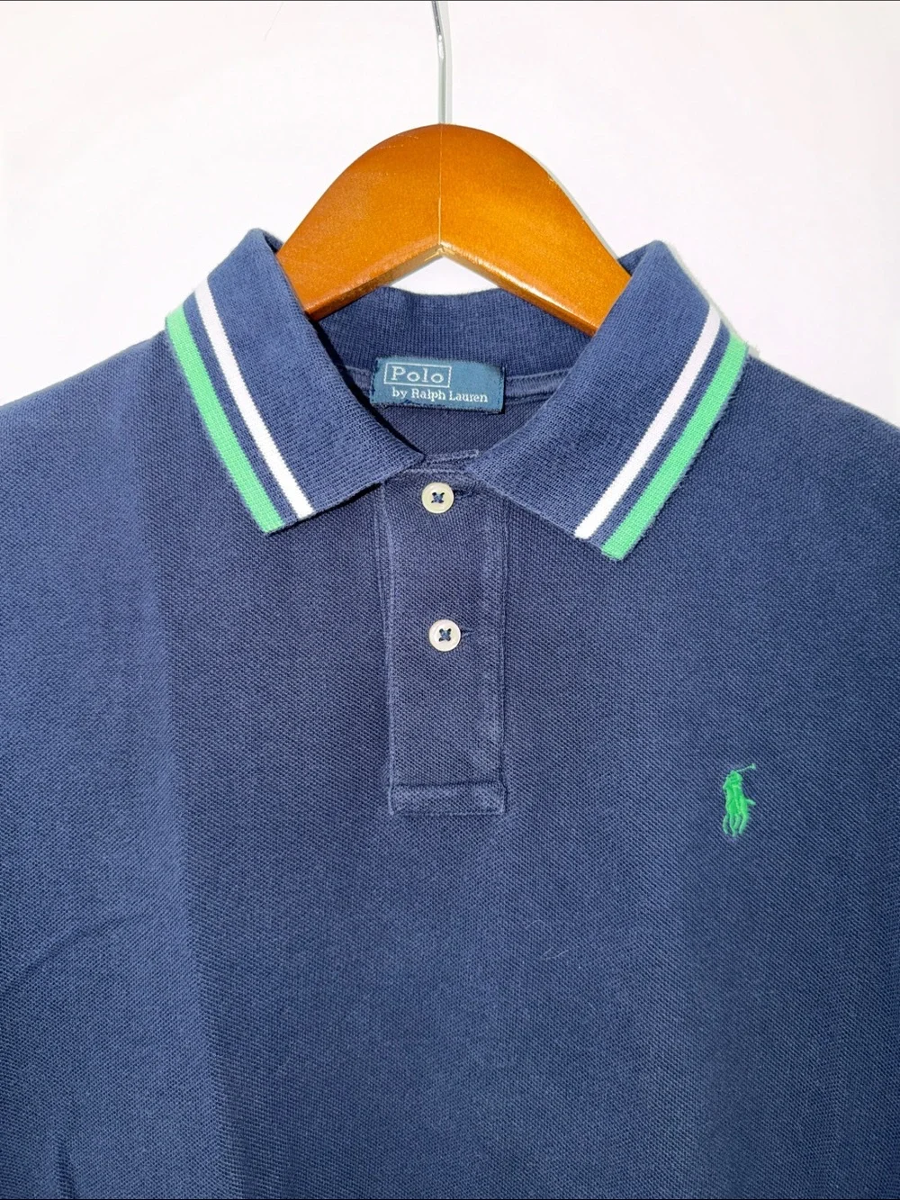 CLASSIC Ralph Lauren Navy Polo with Green and White Trim